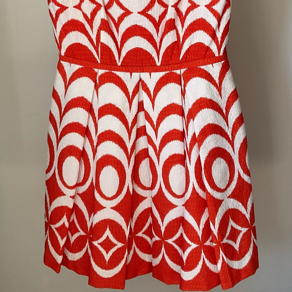 Orange And White Geometric Pattern, Sleeveless Dr… - image 8